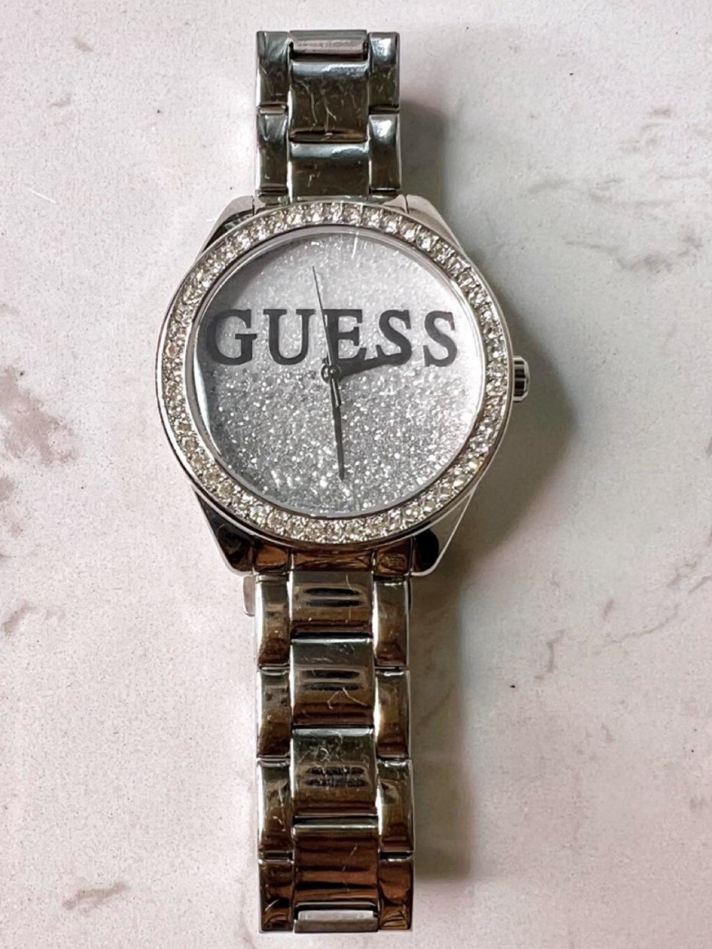 GUESS Silver Glitter Dial Women's Crystal Bracelet Watch